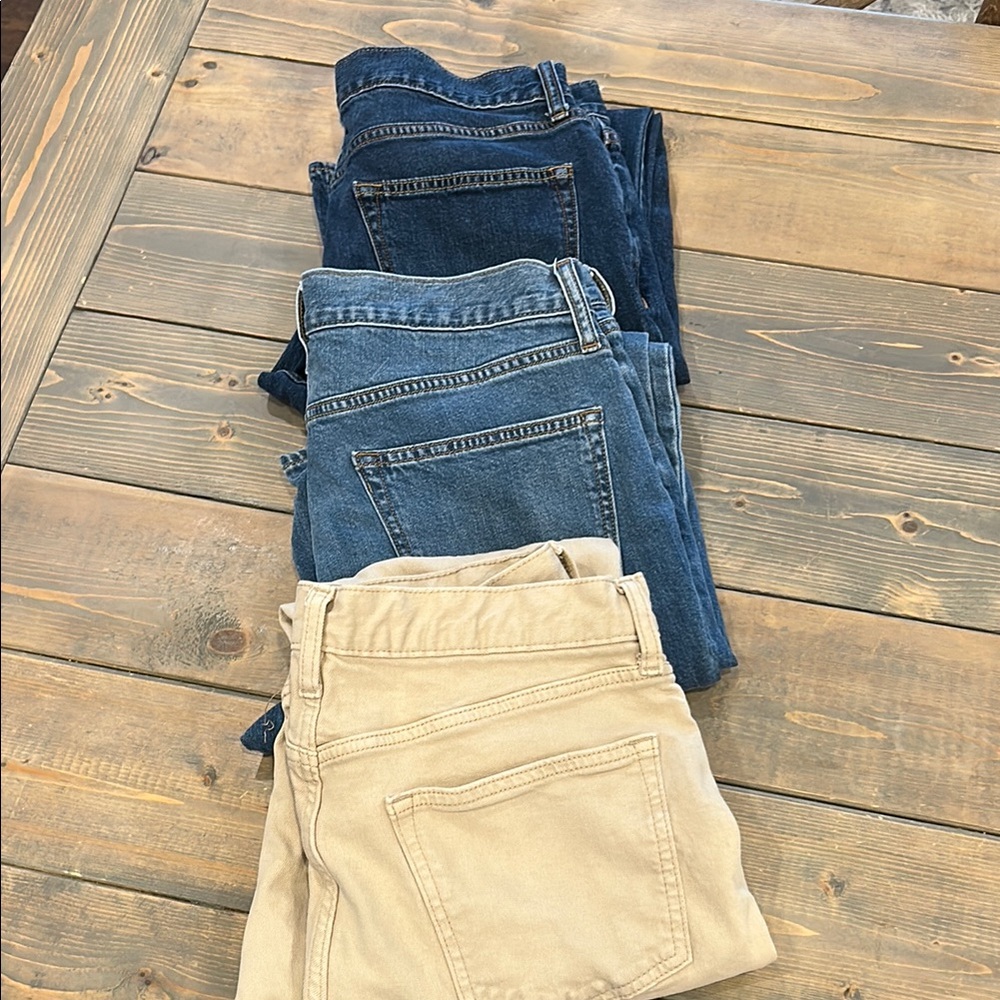 3 Pairs Old Navy Blue and Tan Bootcut Jeans 32X34